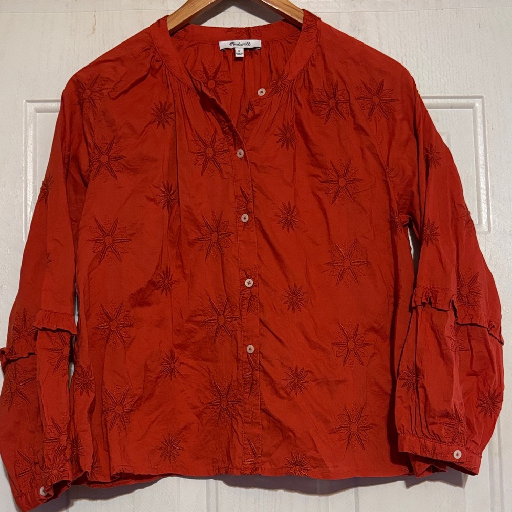 Madewell Red Button-Down Embroidered Star Shirt